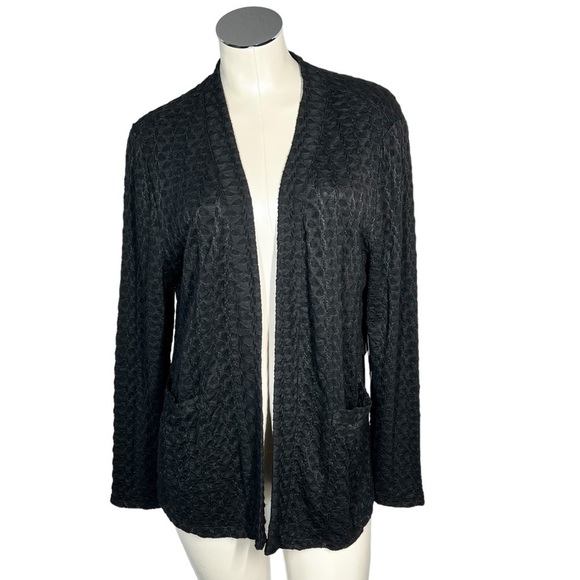 NWT HABITAT Shawl Pocket Jacket Black Cobblestone Knit Cardigan Size L - Picture 4 of 16